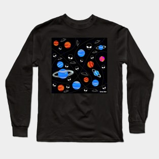 the space, the aliens and the earth in pattern Long Sleeve T-Shirt